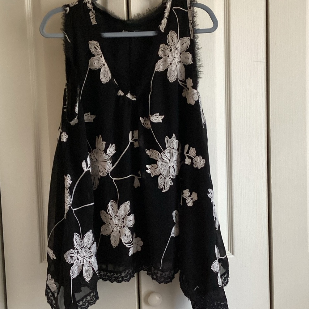 Atmosphere Black Blouse with White Floral Design